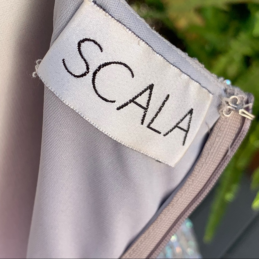 Scala Sequenced Silver Spaghetti Strap Evening Dr… - image 6